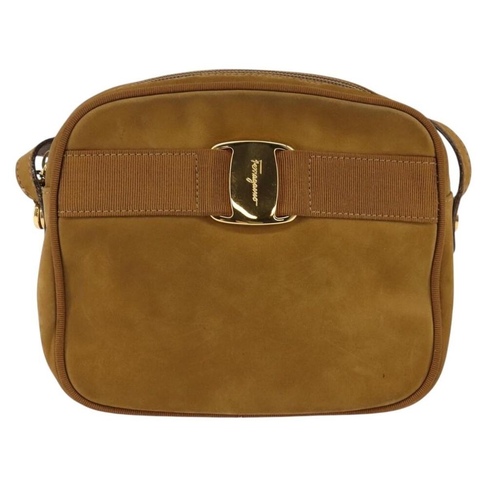 Salvatore Ferragamo Suede Vara Shoulder Bag Brown